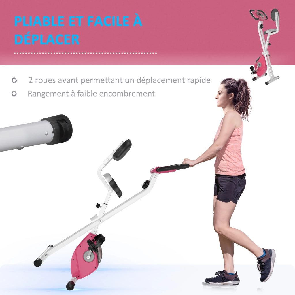 Bicicletta da Fitness Pieghevole Elettrica ¨C zephmum ¨C Rosa, 8 Livelli di Resistenza Magnetica, Sella e Schienale Regolabili, LCD