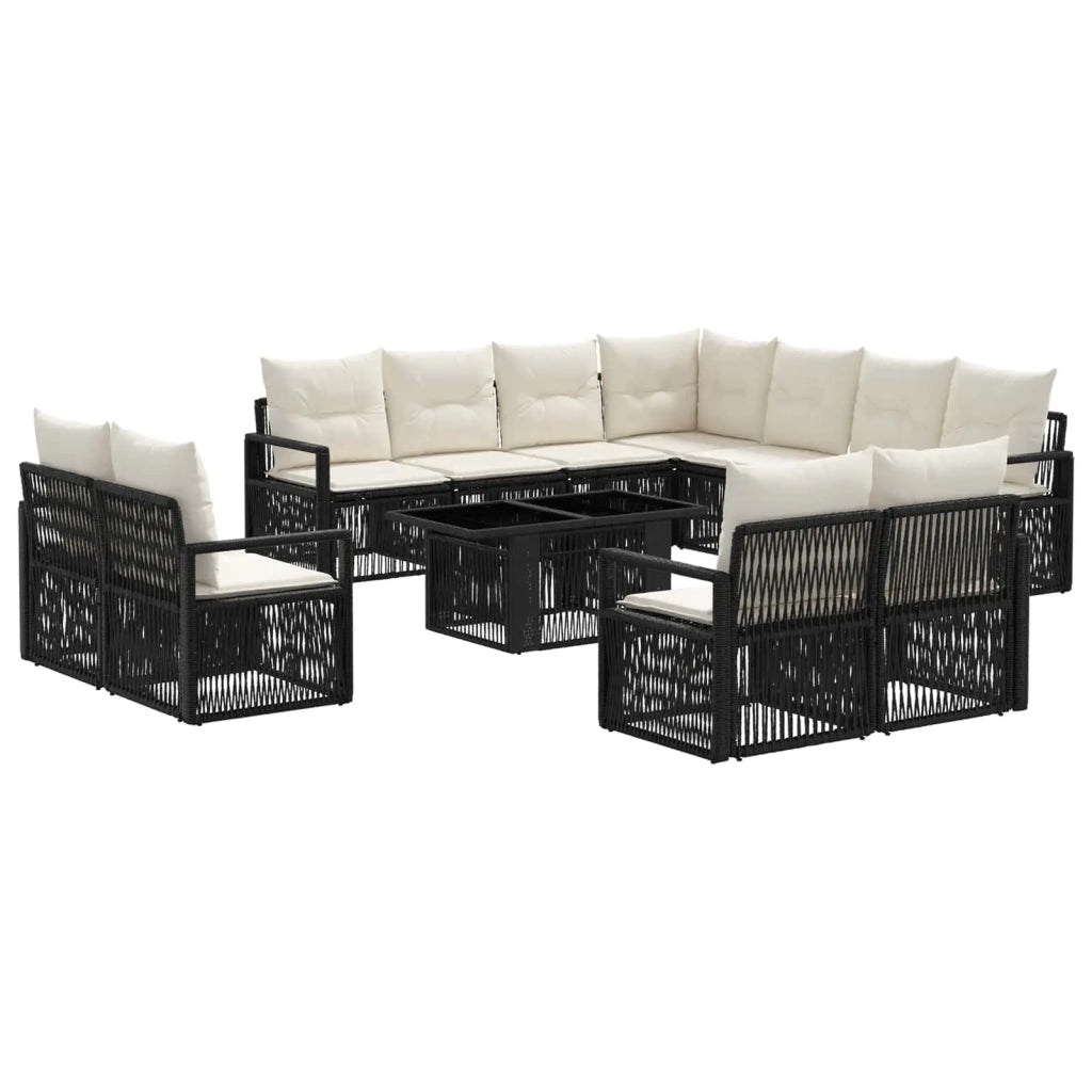 Set Divano da Giardino 12 pz Nero e Bianco Crema polyrattan 3437176