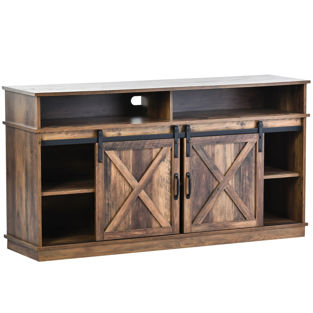 Mobile Porta TV con 2 Ante Scorrevoli e 2 Vani Aperti; Ripiani Regolabili; Stile Country; in Pannello Truciolare; Marrone; 148¡Á40¡Á78 cm