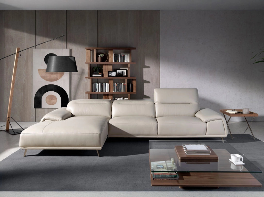 Divano chaise longue sinistro in pelle grigio tortora