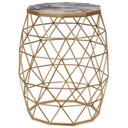 Tavolino da salotto rotondo in metallo dorato con ripiano effetto marmo ø 52 cm stile glamour moderno