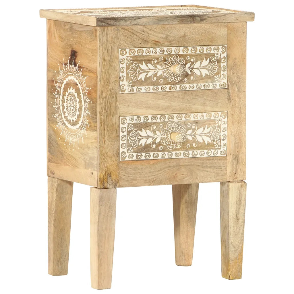 Comodino Dipinto a Mano-Tavolino da notte 40x30x60 cm in Legno Massello di Mango