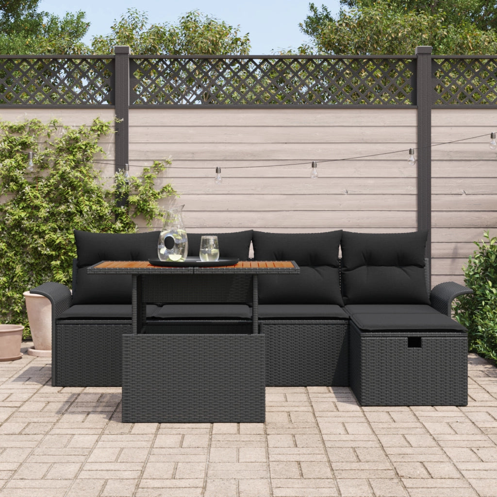 Set di Divani Giardino 6 Pezzi con Cuscini Polyrattan Nero