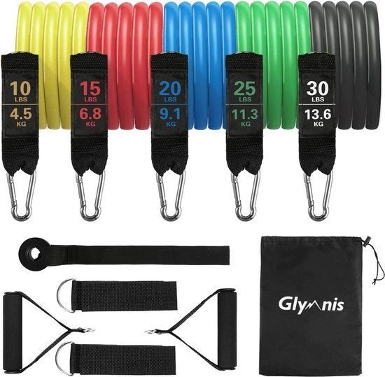 Set di cinghie di resistenza con espansione 11 pezzi con 5 cinghie di resistenza manubri di apertura manubri singoli fino a 100 lbs per allenamento di forza fisioterapia formazione fisica