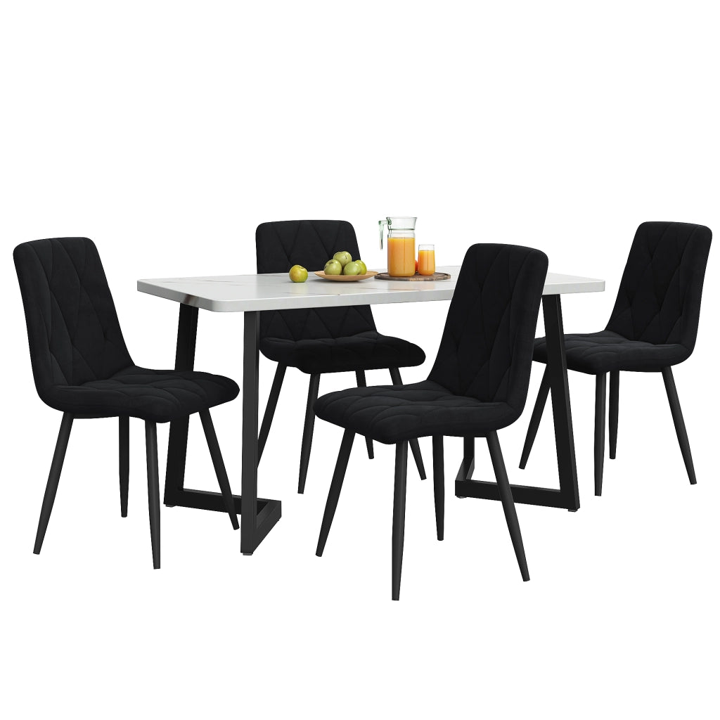 Gruppo tavolo da pranzo rettangolare con 4 sedie, set moderno da cucina, in MDF e velluto, nero, 117 × 68 × 75 cm