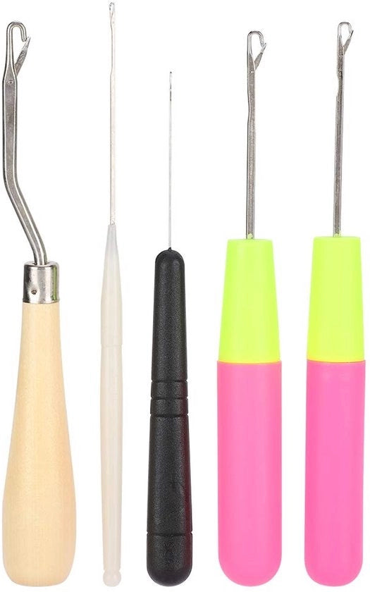 Kit di Stoccaggio per Tappeti - 5 Pezzi - Sostenibile - Manico in Legno/Plastica - Lega di Alluminio - Per Tappeti/Sapone - Facile da Utilizzare - Ferro da Maglia