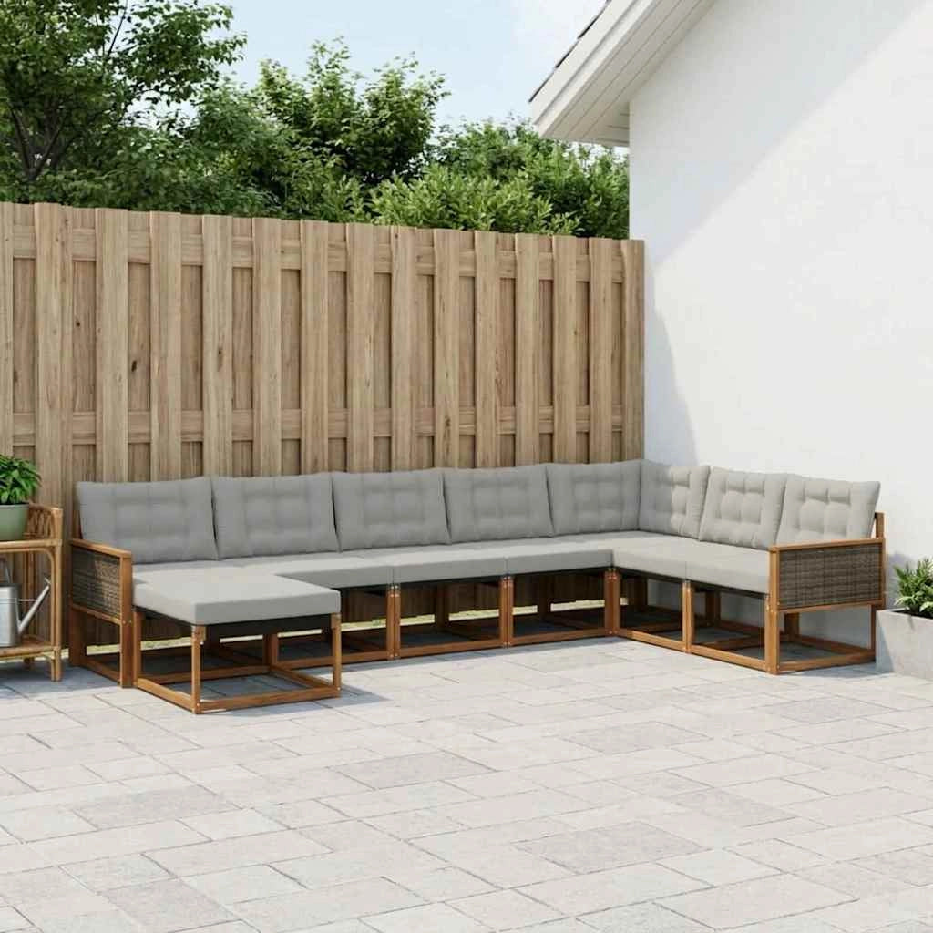 Set di divani da esterno 8 pz Naturale e Grigio Chiaro 3381611