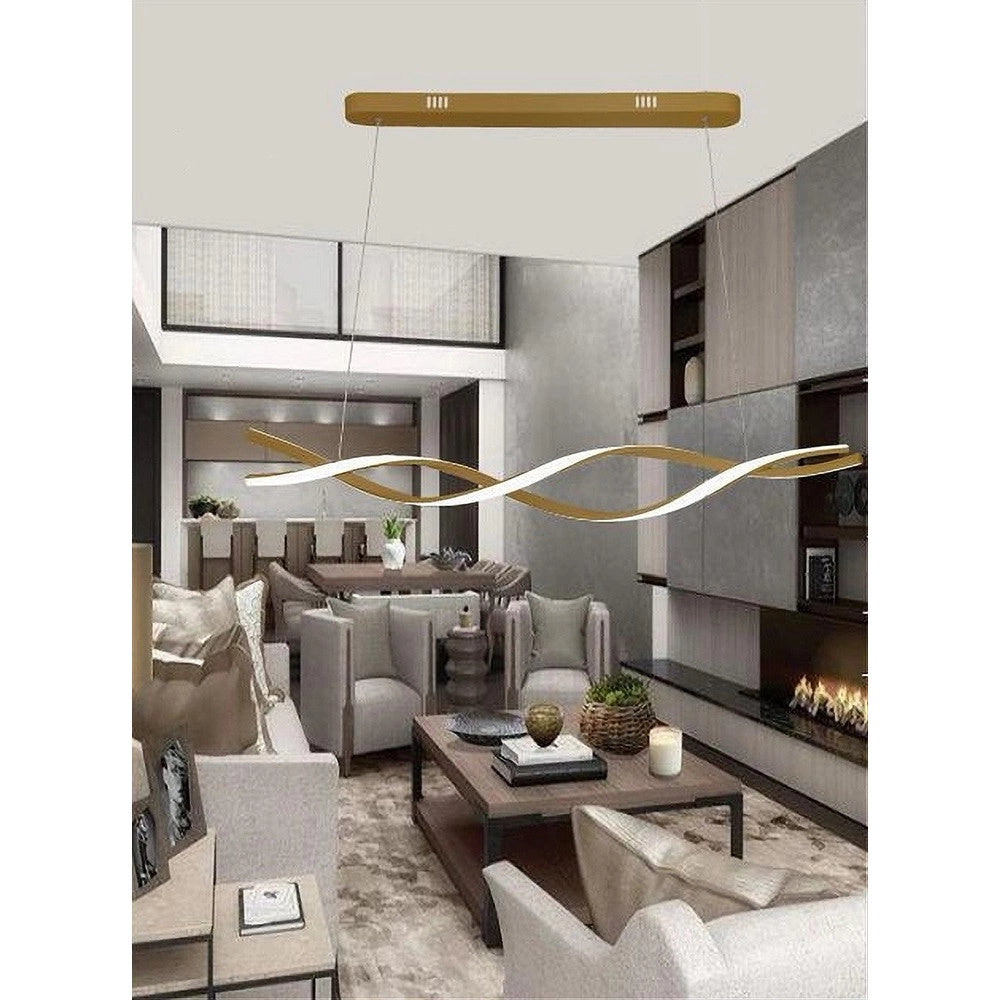 Trade Shop - Lampadario A Sospensione Luce 3000k-6500k Led 48w Oro Spirale Vortice Orizzontale 01110 -