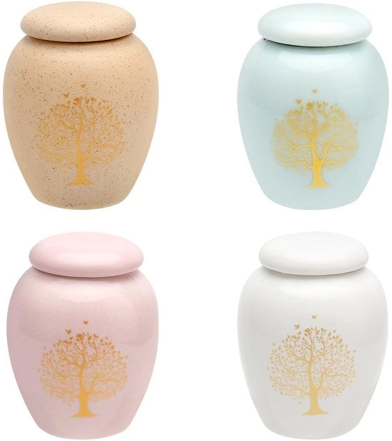 Set di Urne Miniature da 4 - Urne Crematorie Miniature - Impermeabili - Antiallergici - Urne con Albero della Vita - Dimensioni 4,3 x 4,3 x 5,4 cm - Urne Miniature