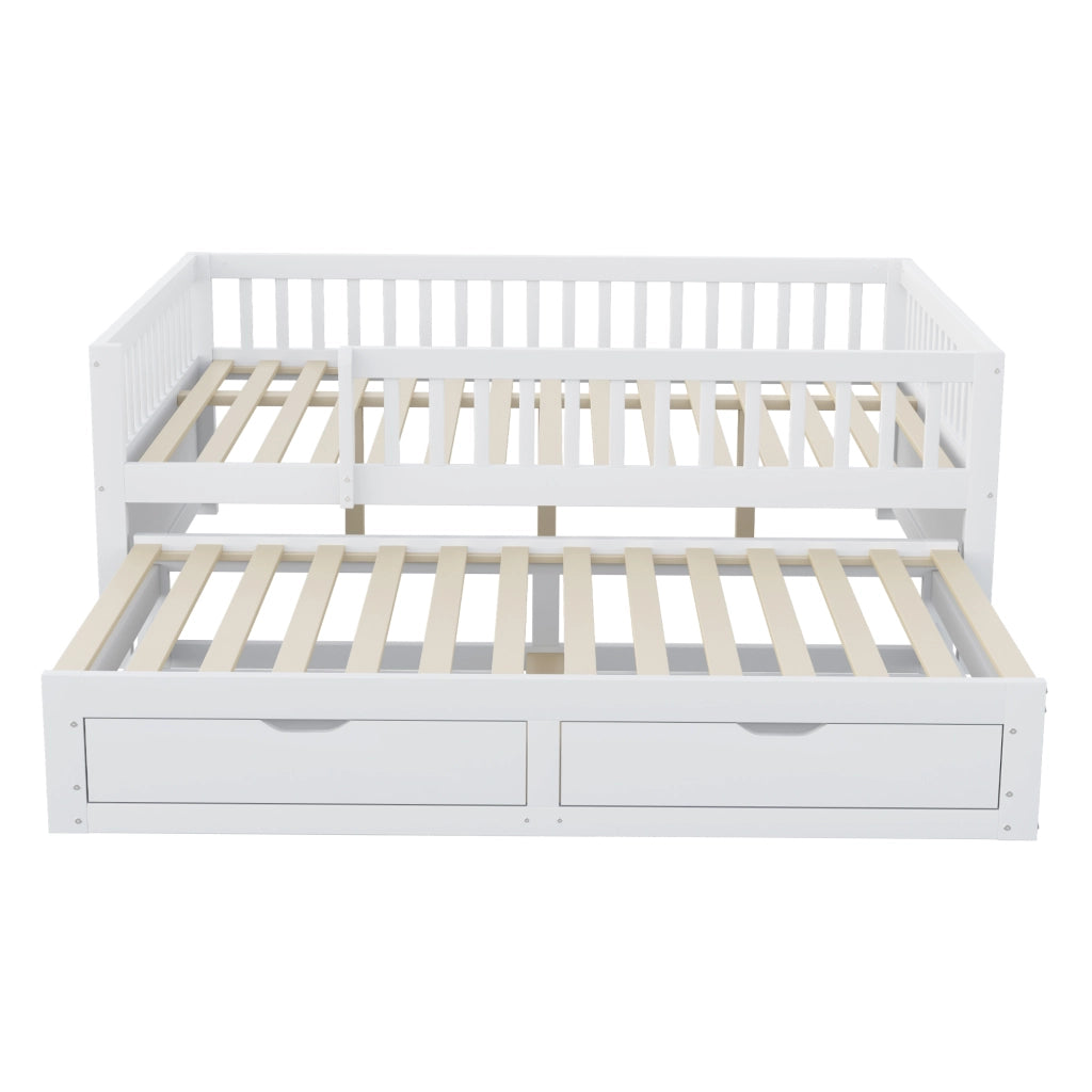 LETTO Multifunzionale 140x200 cm Bianco con letto estraibile e 2 cassetti