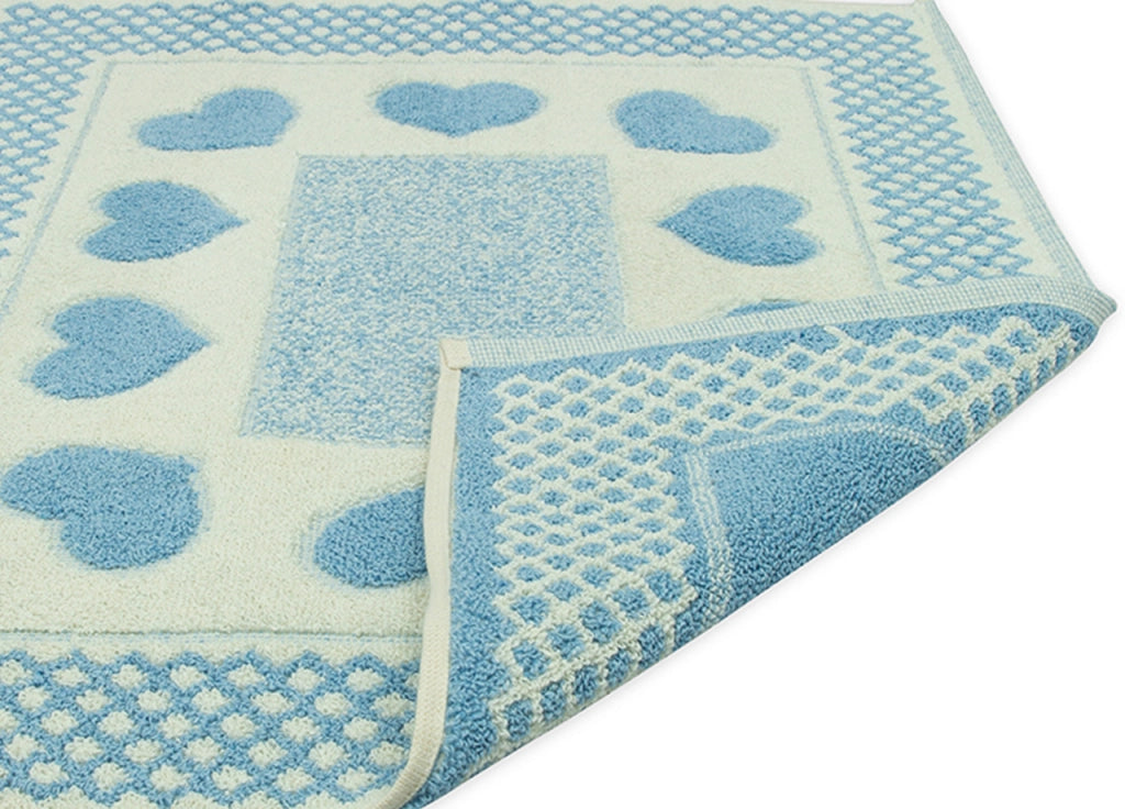 Tappeto Bagno Doccia Spugna Tappetino Assorbente Cotone Pelo Corto Mod. Love O.B - 60x120 - Azzurro