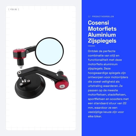 Specchietti laterali in alluminio - 7/8 pollici - Adatti per motocicli/scooters - Diametro specchio 7,8 cm - Installazione facile - colore oro/blu/rosso