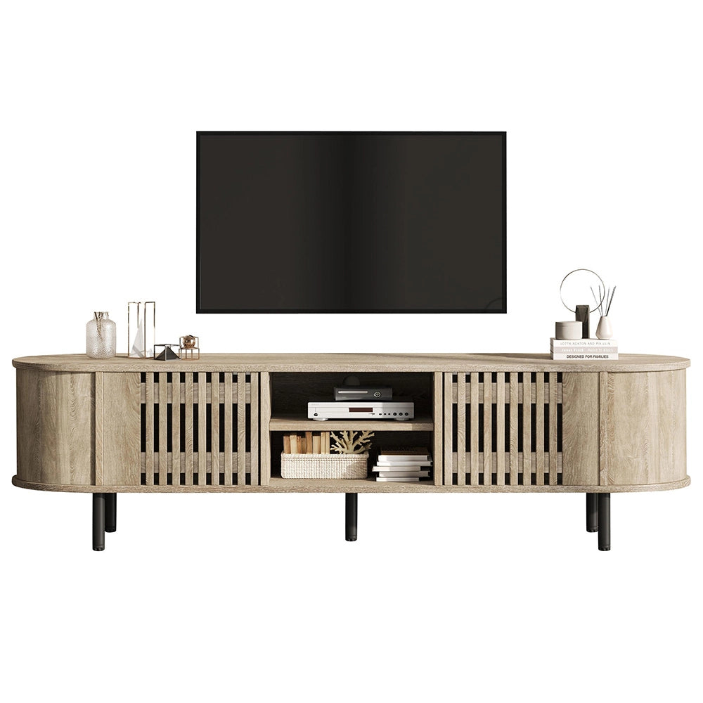 Mobile TV 160x40x47cm - Xylo - 2 Ante, Design Traforato, Colore Legno Naturale
