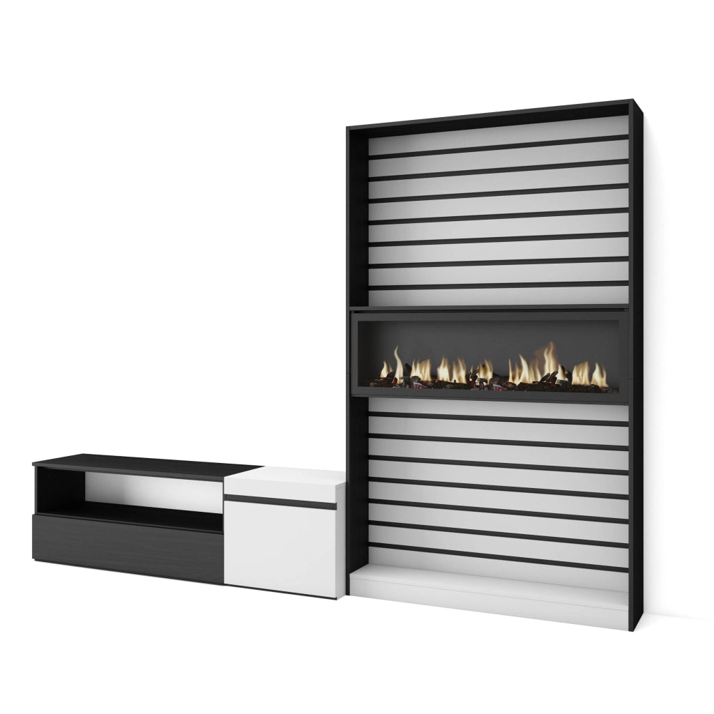 Mobile TV, Soggiorno, 260x35x186cm, Per TV fino a 65", Camino elettrico, Bianco e nero RF2551