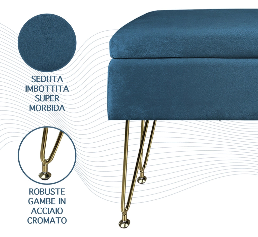 Pouf Panca Imbottita Divanetto In Velluto Contenitore PortaOggetti Panca Sgabello A Pie Di Letto Con Gambe In Metallo Dorato Cassapanca Scarpiera Ingresso Legno Massello Panchina  - Petrolio