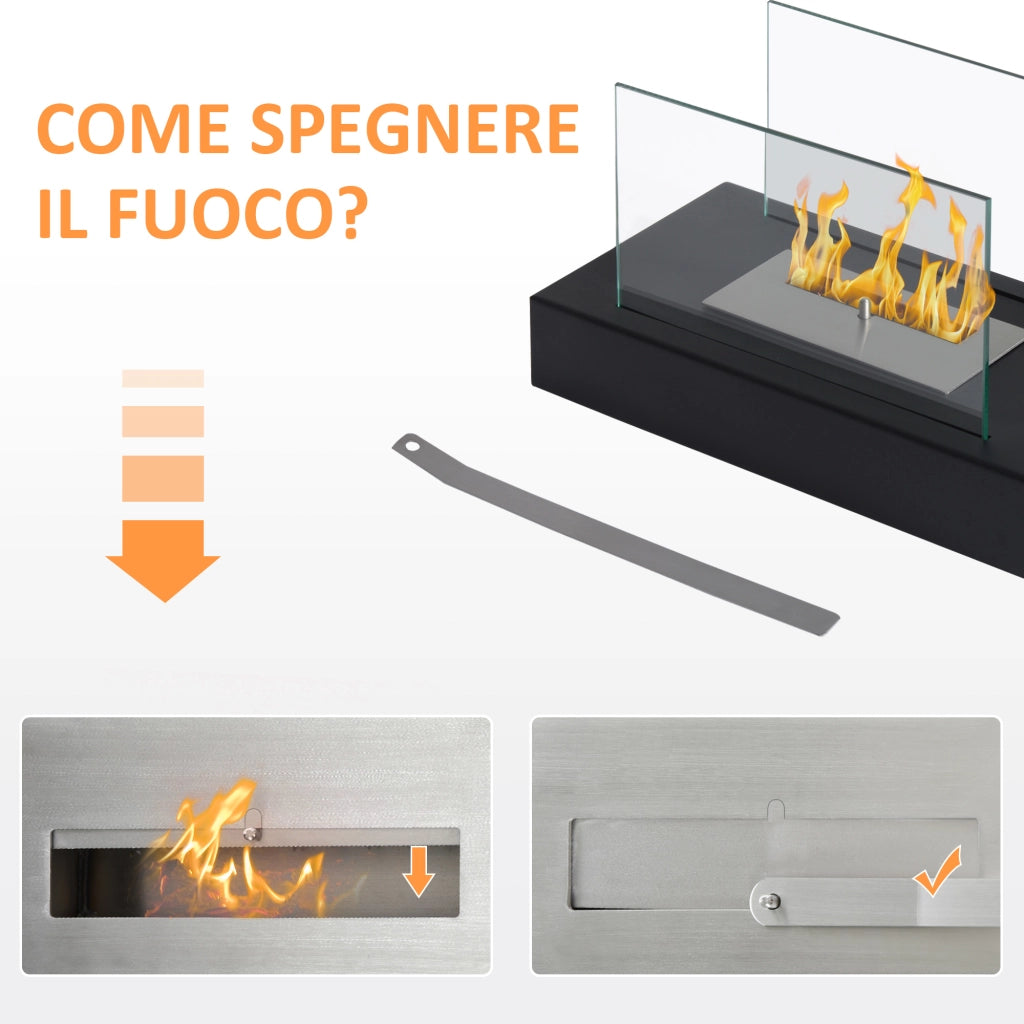 Easycomfort Camino a Bioetanolo da Tavolo 830 W Bruciatori senza Residui Inodore In Acciaio Inox con Vetro 35x18x21 cm Nero