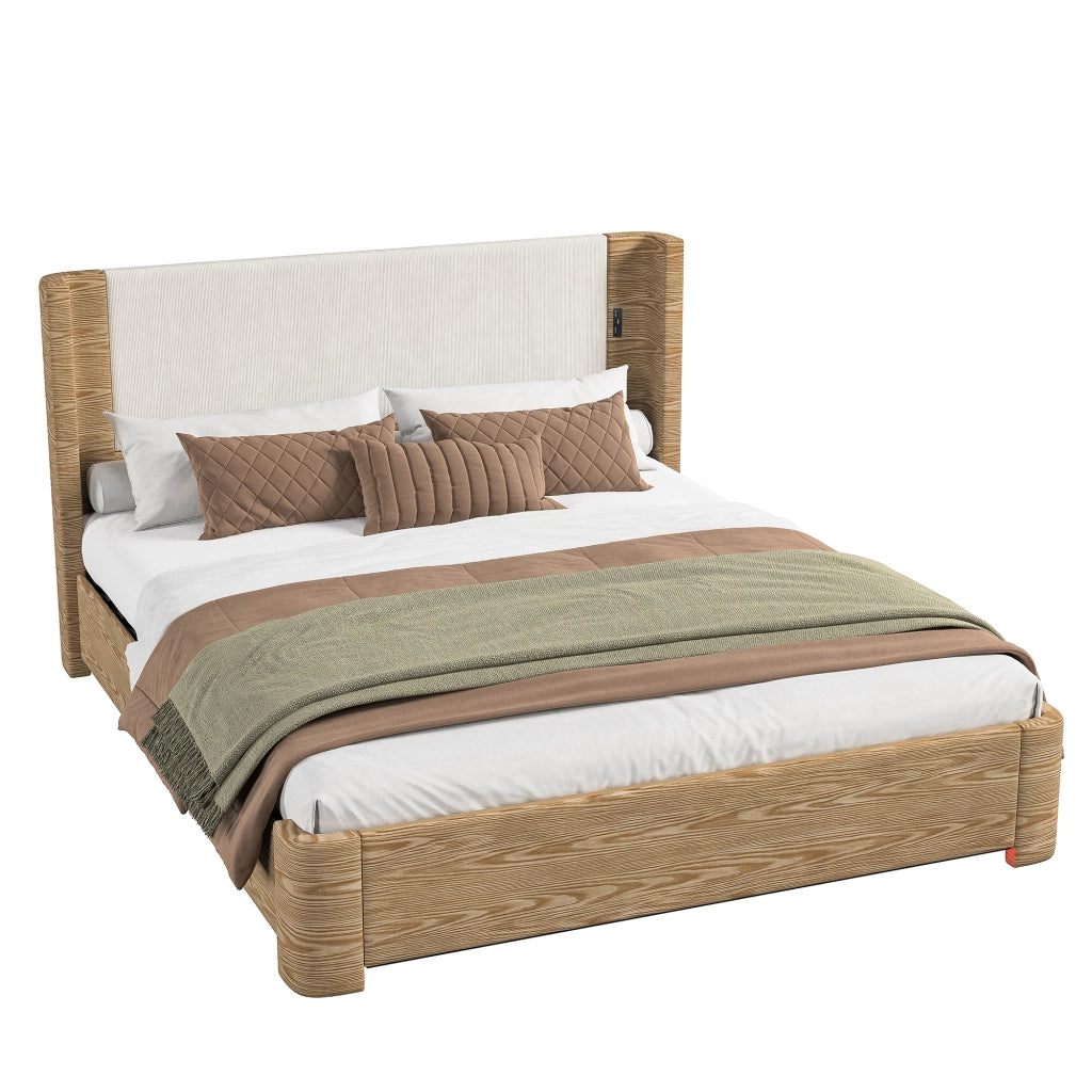 Letto matrimoniale 180x200 cm con contenitore idraulico e LED beige