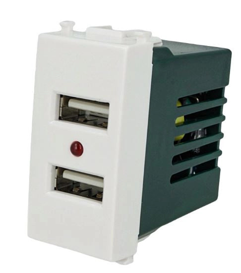 Modulo Caricatore 2 Porte USB 2,1A Bianco Compatibile Vimar Plana