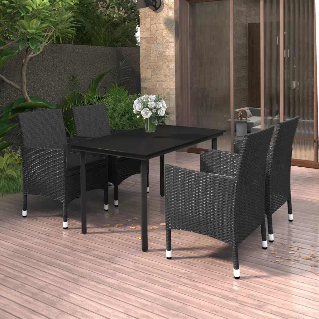 Set da Pranzo da Giardino 5 pz con Cuscini Polyrattan e Vetro 3099687