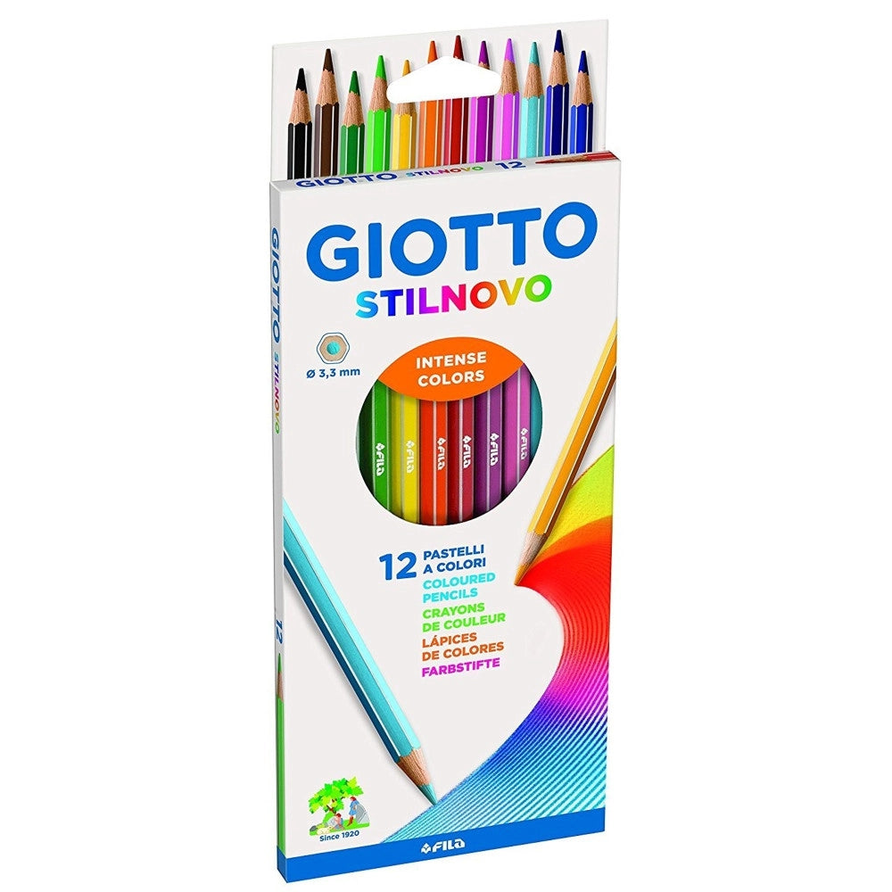 Trade Shop - Set Pastelli Colorati 12 Pz. Matite In Legno Per Colorare Giotto Scuola Disegno -