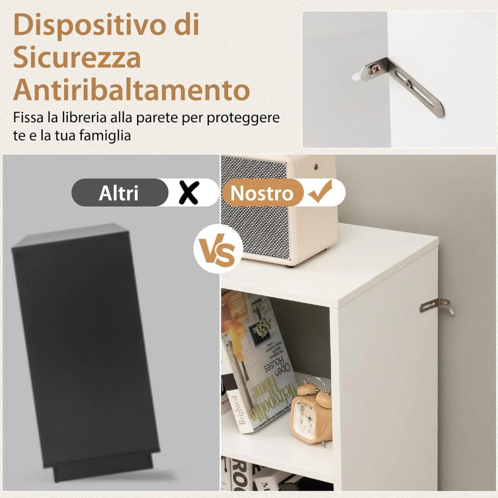Scaffale a 6 Cubi, Libreria Aperta in Legno con Gambe Metalliche, Ripiani Regolabili in 5 Posizioni, Dispositivo Antiribaltamento, Scaffale per Casa e Ufficio, 120 x 35 x 79,5 cm (Bianco)