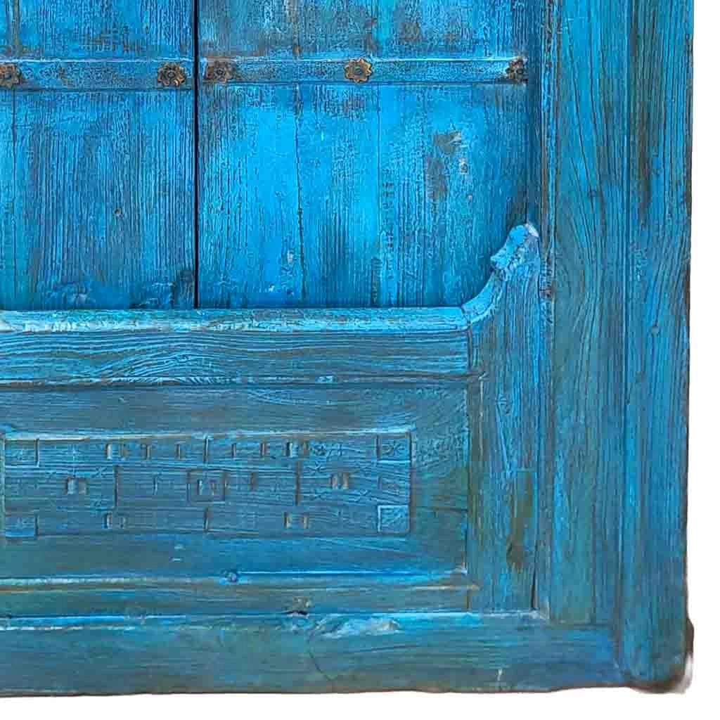 Finestra in legno blu fatta a mano 94x12x142 cm