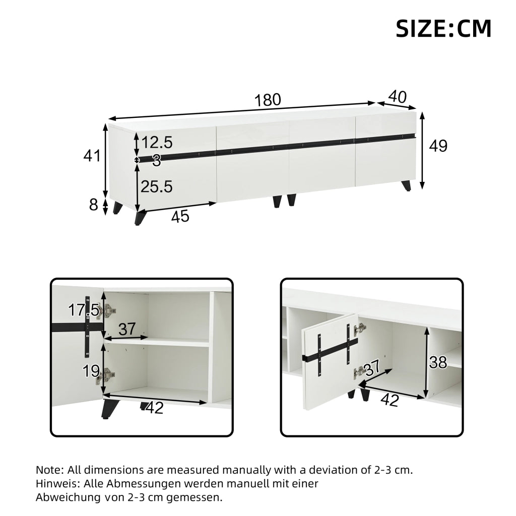 Mobile TV con 4 vani e ripiani regolabili; finitura lucida - per soggiorno - 180×40×49 cm