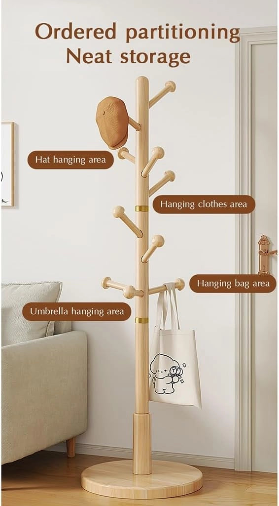 Appendiabiti in Legno a Forma di Albero, Indipendente, Semplice Appendiabiti, Appendiabiti Creativo alla Moda, Appendiabiti da Pavimento con 10 Ganci, per Camera da Letto, corridoio, Ingress