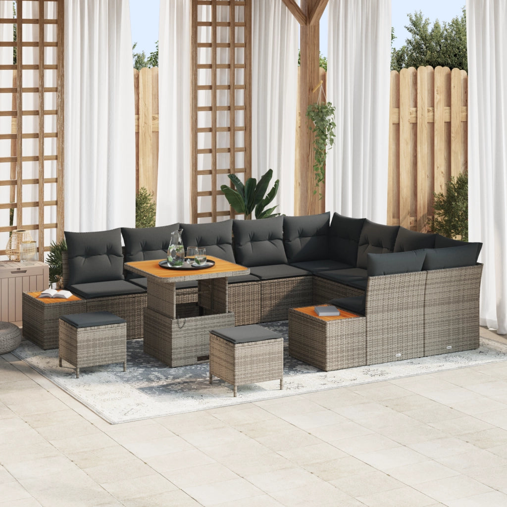 Set divano da giardino 12 pezzi con cuscini grigio polyrattan