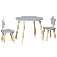 Set Tavolo con 2 Sedie per Bambini in Legno, Età da 18 Mesi a 4 Anni, Grigio