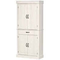 Credenza Cucina con 2 Armadietti e Cassetto in Stile Coloniale, 80x35x180cm Bianco
