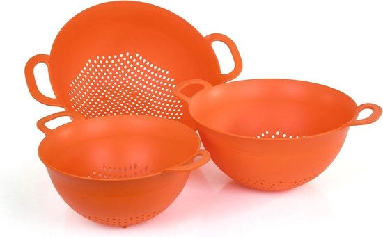 Set di setaccio in plastica - colore arancione - 3,35 e 5 quarti - maniglie doppie - contenitore profondo - libero da BPA - pasta, noodle, spaghetti, verdure