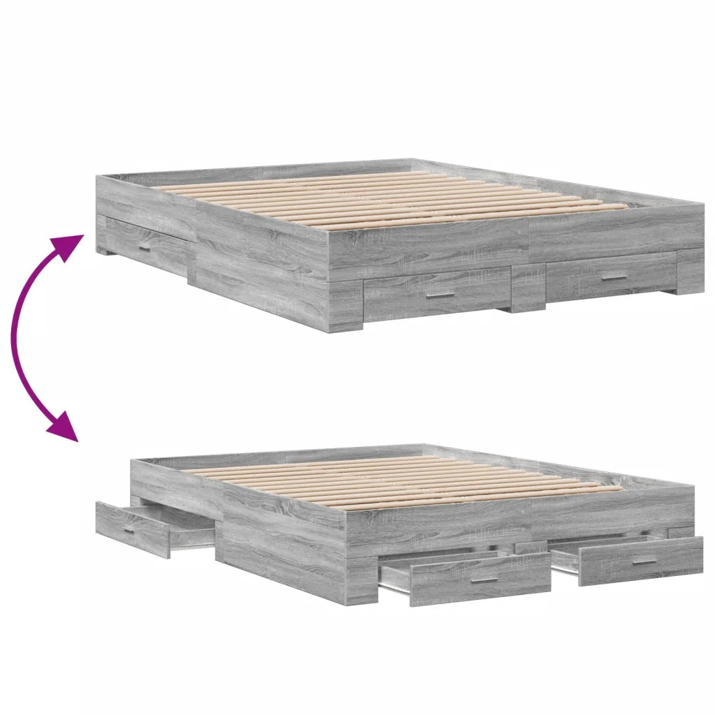 Giroletto Cassetti Grigio Sonoma 160x200 cm Legno Multistrato