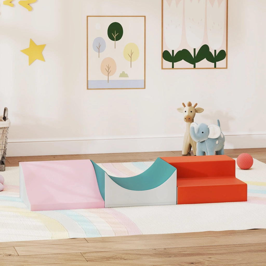 Set 3 Pezzi Blocchi Morbidi da Arrampicata per Bambini in Ecopelle e Schiuma EPE Grigio Chiaro Resistente