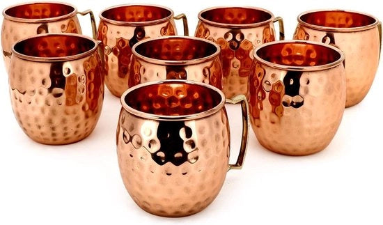 Set di 8 pezzi di tazze in coperchio di coperchio artigianali in rame - 400 ml - bicchiere da cocktail in coperchio di coperchio di alta qualità alimentare