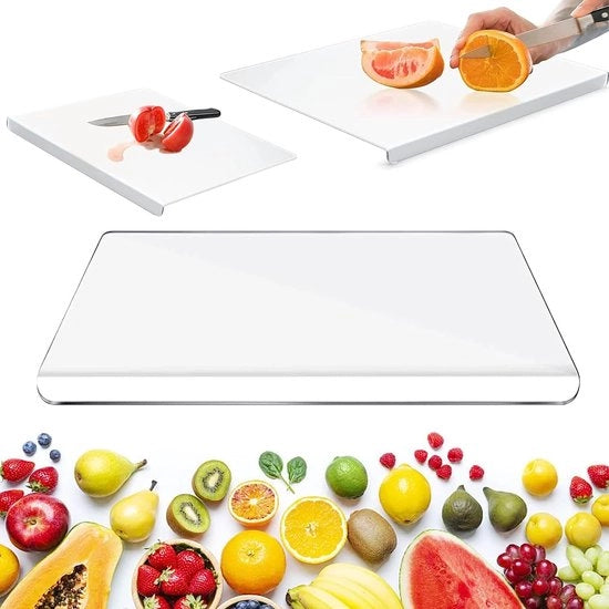 Piastra di taglio in acrilato, 45 cm x 35 cm, trasparente, per il bancone, con superficie antiscivolo, piastra di taglio in acrilato trasparente con bordo.