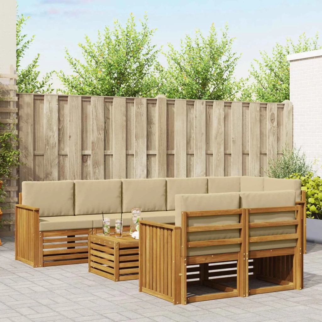 Set divani 9 pcs Naturale e Beige Legno di Acacia Massello 3375048