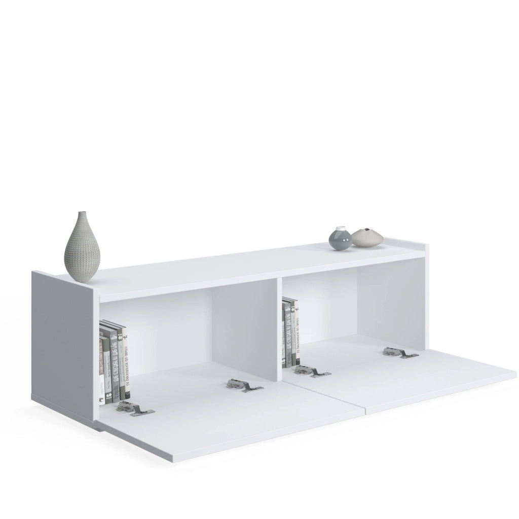 Mobile da soggiorno porta TV con due ante a 0, cm 119 x 35 x 37, colore bianco