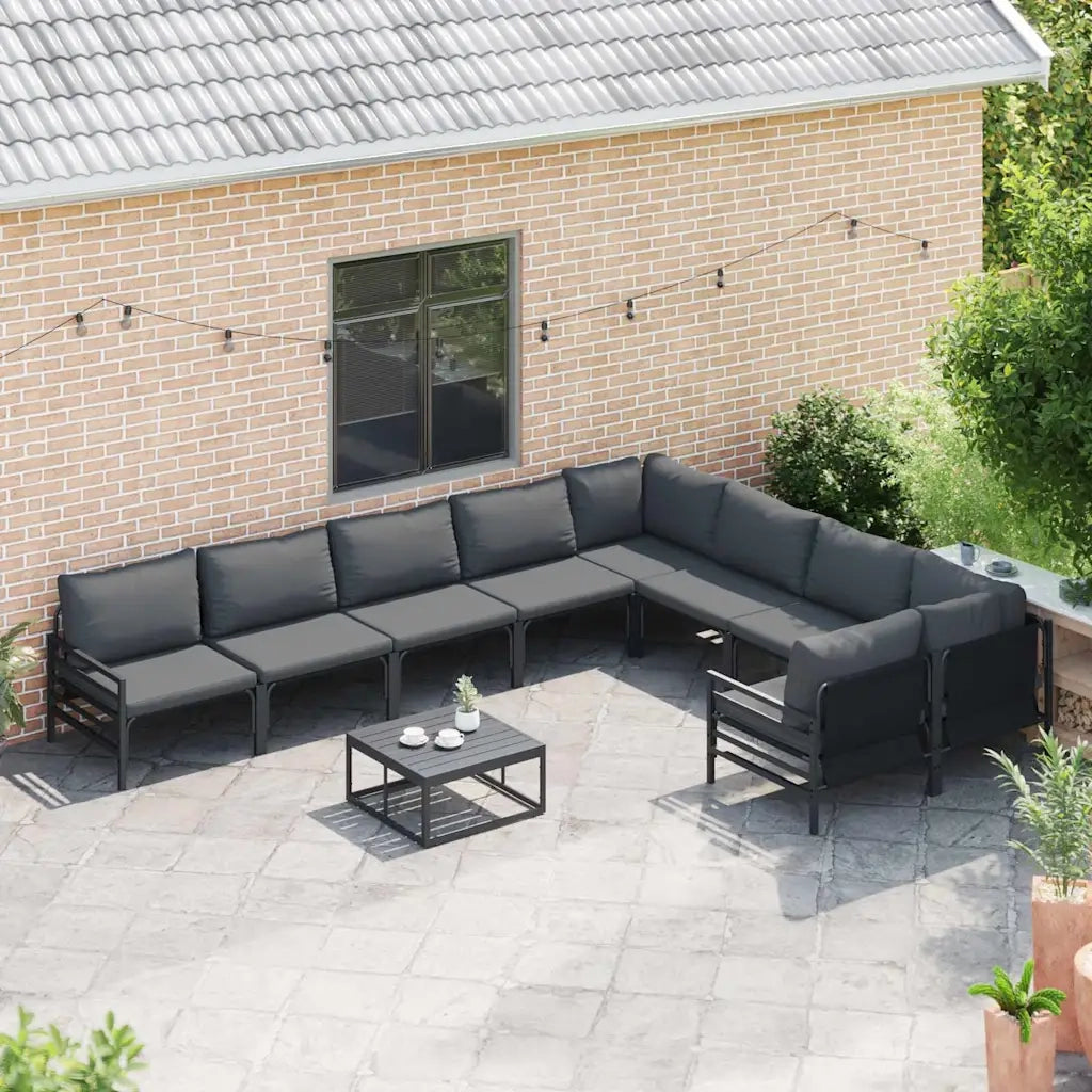 Set Divano da Giardino con cuscino 9 pcs Nero Acciaio 3379014