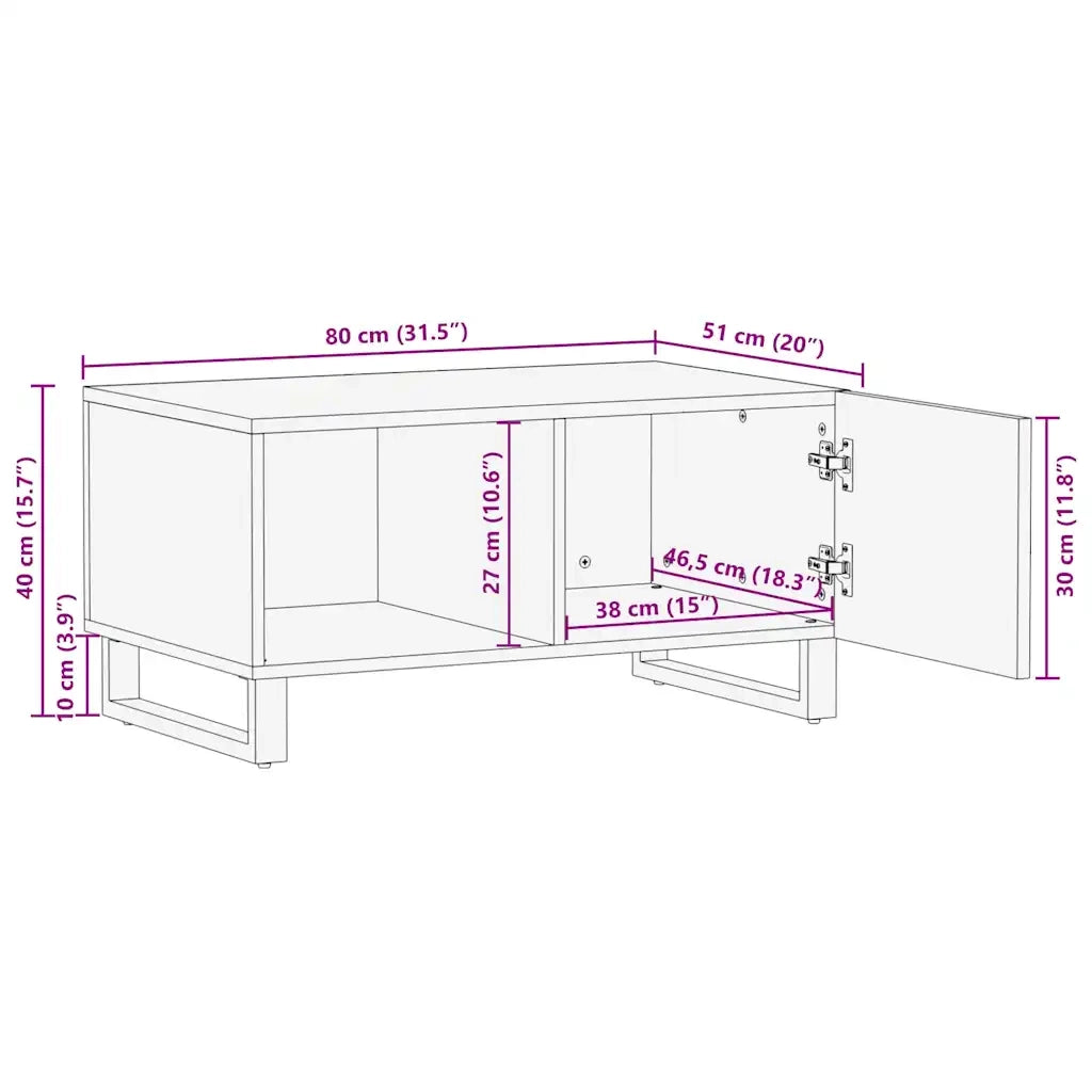 vidaXL Tavolino da Salotto 80x51x40 cm in Legno Massello di Acacia