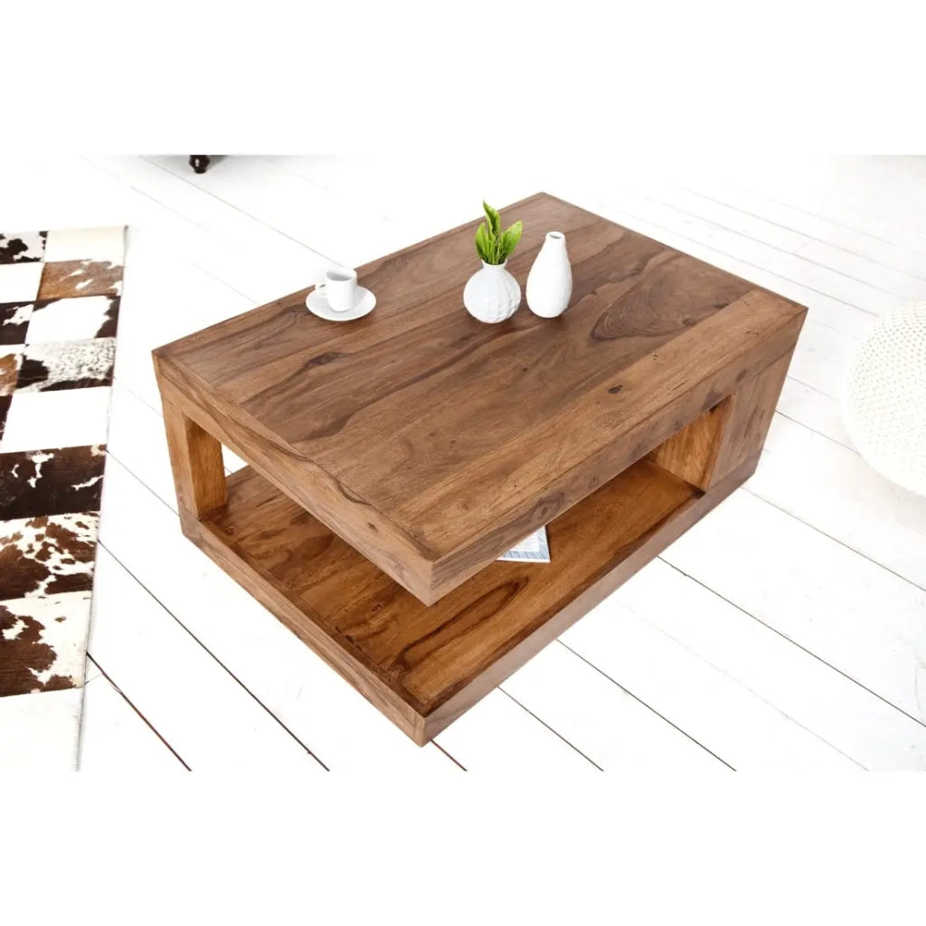 Tavolino basso GRADI 90 cm in legno massiccio di Sheesham – Tavolino basso rettangolare con spazio di stoccaggio
