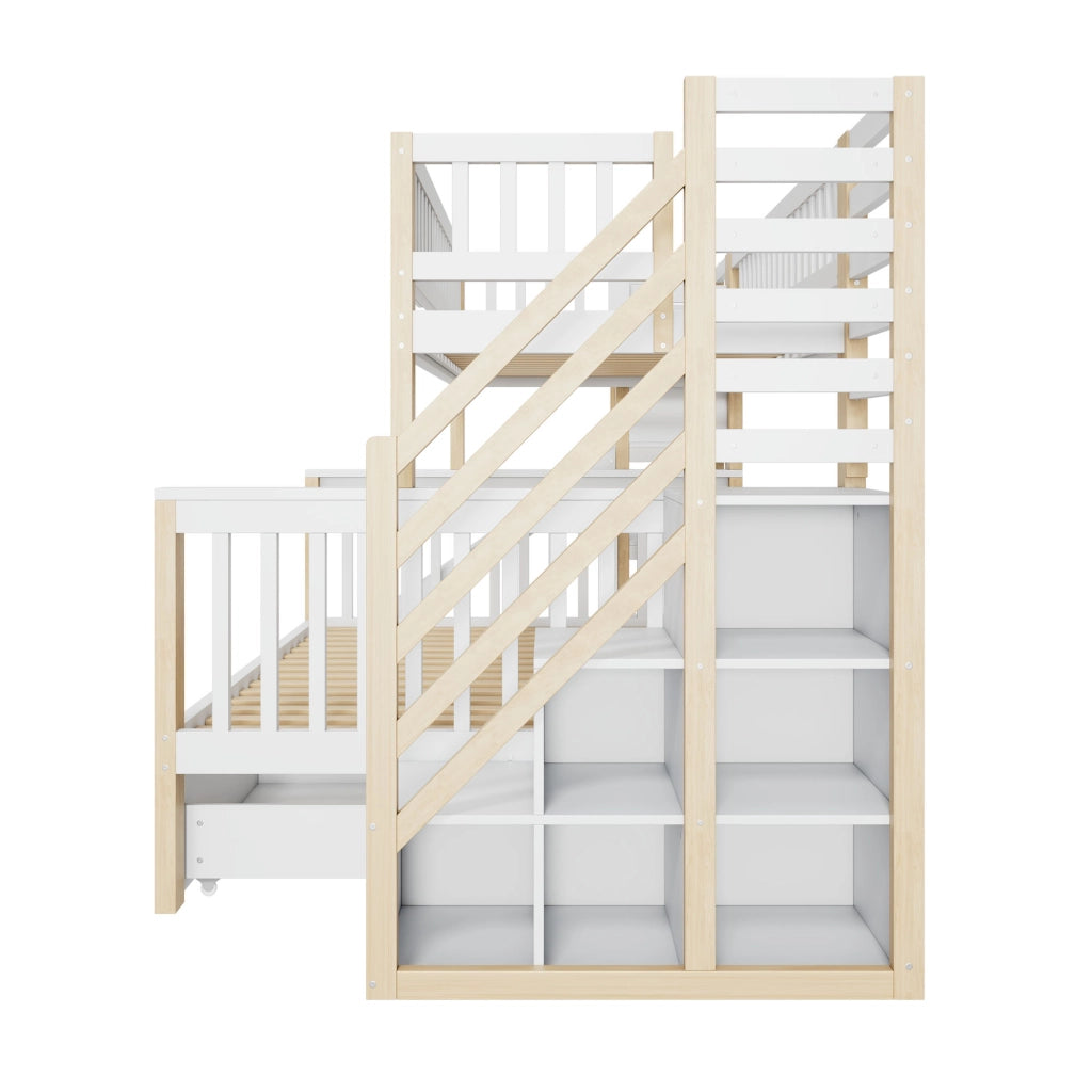 LETTO A CASTELLO 140x200 cm e 90x200 cm Legno Bianco/Naturale con scivolo