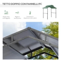 Gazebo da Giardino per Barbecue, Doppio Tetto Anti-UV e Struttura in Acciaio con Mensole, 240x150x250cm, Nero