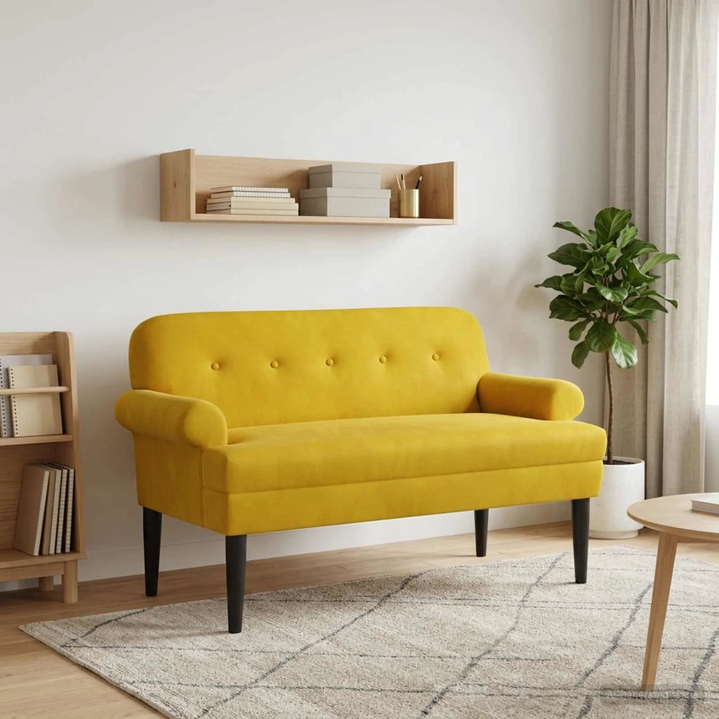 Loveseat con bottoni imbottiti Giallo 120 x 66 x 78 cm Velluto 42041835