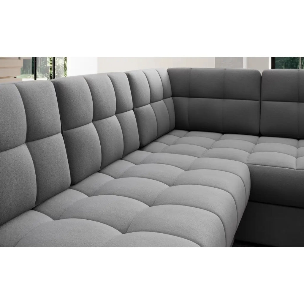 Divano angolare convertibile MONTEZA grigio sinistro 299 cm con contenitore e letto