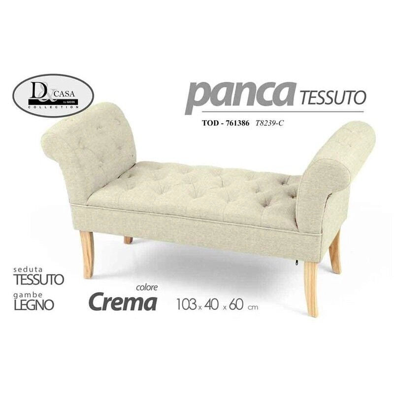 PANCA IN TESSUTO CON POGGIOLI 103 X 40 X H60CM IN COLORE CREMA