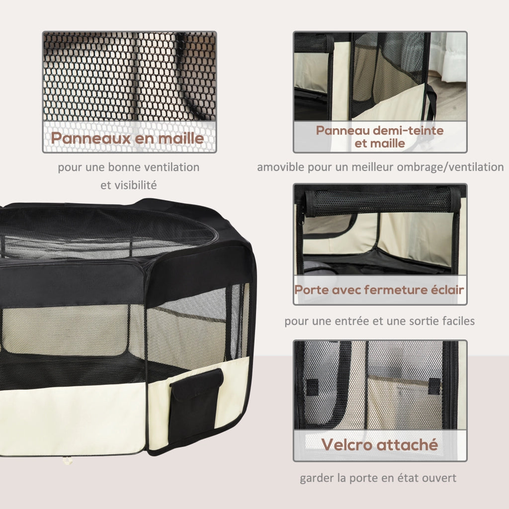 Recinto pieghevole per cani gatti animali domestici - Xylo - ottagonale tessuto Oxford acciaio ? 120 x 58H cm nero crema