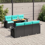 Set Divani da Giardino con Cuscini 7pz Nero Polyrattan