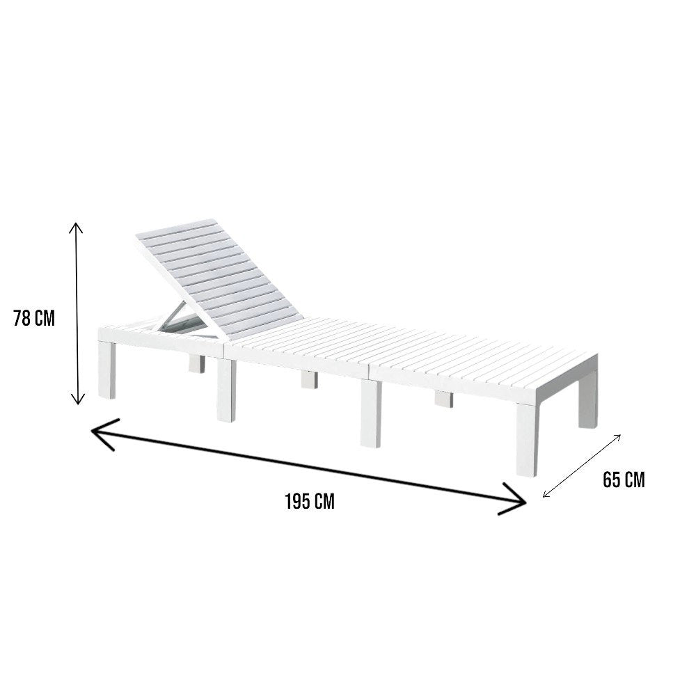 Lettino prendisole Ababahi, Sdraio da giardino regolabile, Lettino da esterno, 100 % Made in Italy, Cm 195x65h78, Bianco