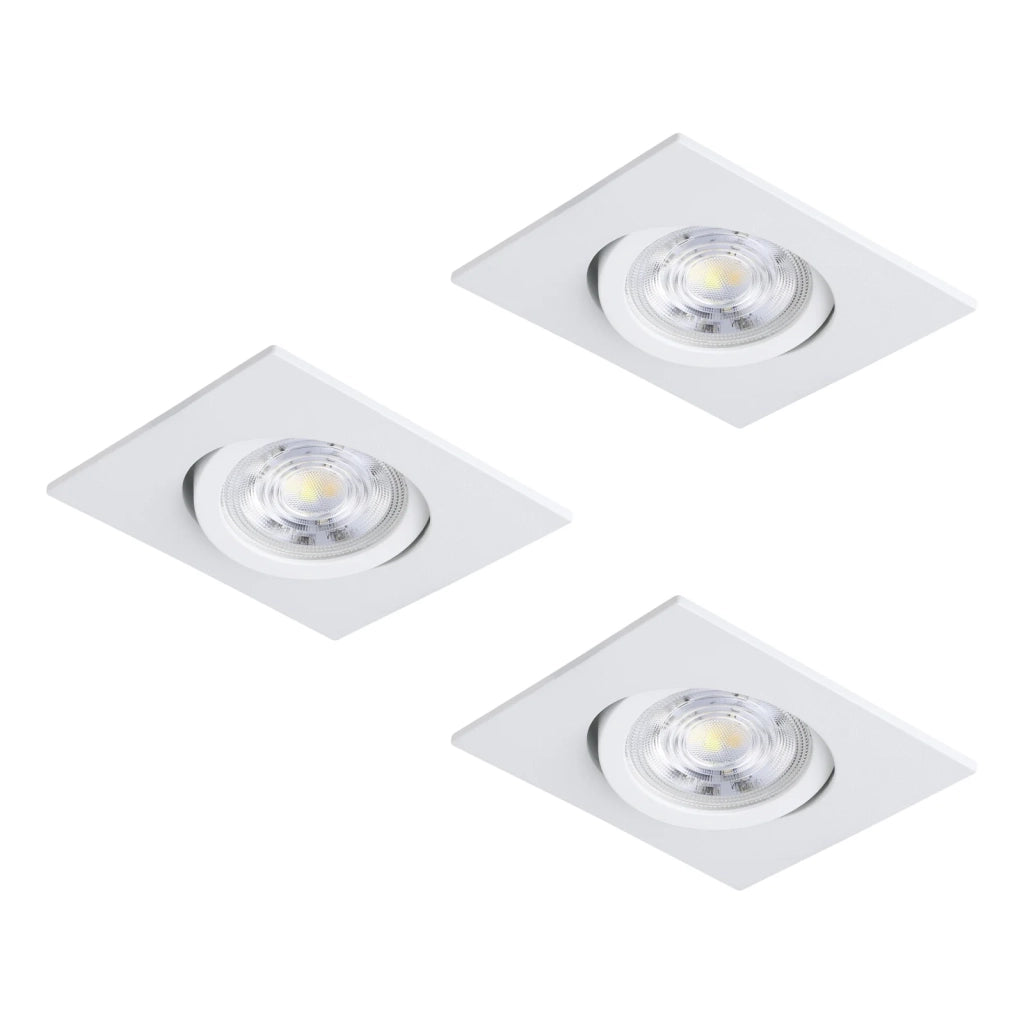 Set 3 Faretti Incasso Quadrati Saliceto Alluminio Bianco Led 4,8W 3X450Lm